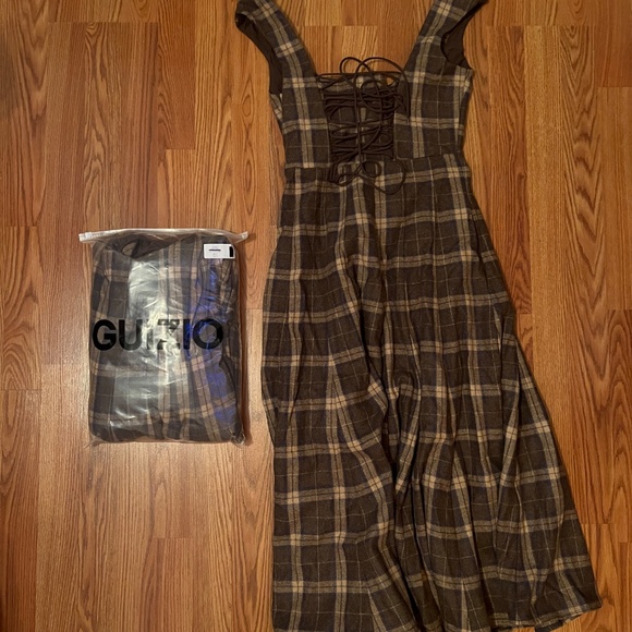 NEW Guizio Leila Tartan Dress Size Medium Multi (Brown) - SEALED PACKAGE - Picture 4 of 9